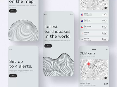 motus / earthquake app alerts animation app art branding concept earthquake figma flat grid illustration imagery minimal typography ui ux vector web website