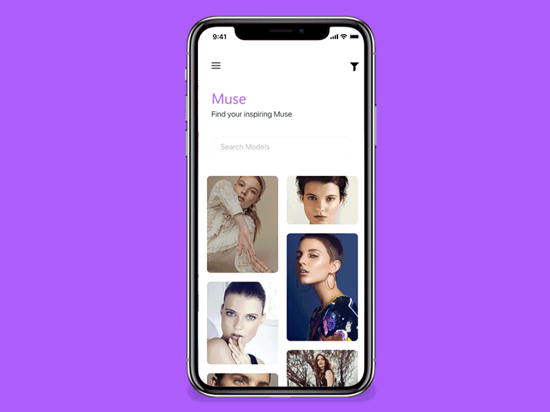 Muse / Social App. animated animation app concept design fashion figma grid icon imagery mobile modeling photos style typhography typography ui ux web website