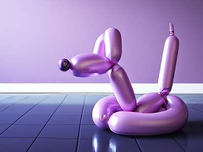 3D render of a pink balloon dog in a violet room 3d animation graphic design