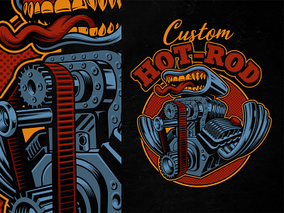 Cartoon Hot Rod Engine