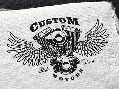 Vintage engine of motorcycle badge design engine label logo motorcycle piston skull t shirt vintage wings