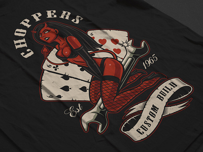 666 chopper custom design devil girl illustration motorcycle oldschool shutterstock t shirt vector vintage