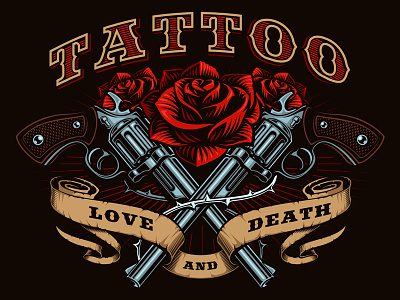 Guns And Roses Tattoo Design design guns harry kasyanov ribbo roses tattoo vector vintage