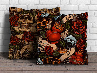 Tattoo Seamless Patterns crown guns old school pattern roses seamless skulls tattoo textile design texture vector