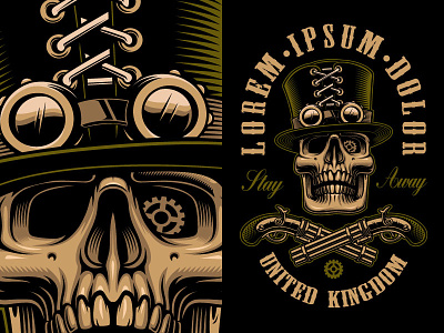 Steampunk Skull artwork design harry kasyanov shirt design skul skull in hat steampunk vector