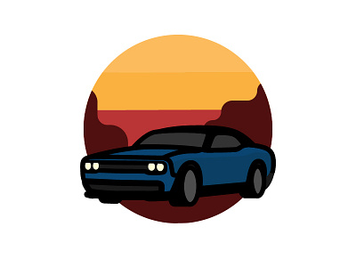 Challenger Road Trip canyon car challenger dodge illustration road roadtrip sunset thicklines