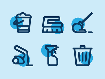 Cleaning Icons bucket clean cleaning line icons icon iconography illustration mop rub spray trash vacuum cleaner vector