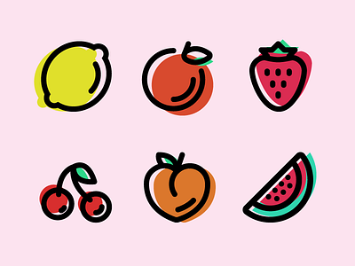 Fruit Icons cherry fruits icon icon design iconography lemon orange peach strawberry vector watermelon
