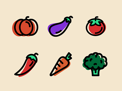 Vegetables Icons broccoli carrot chilli pepper eggplant icon icon design iconography pumpkin tomato vector vegetables