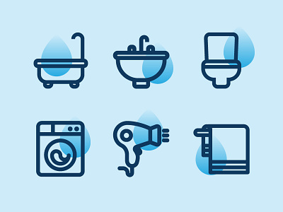 Bathroom Icons bathroom line icons bathtub dryer icon iconography icons illustration laundry toilet towel vector washing machine