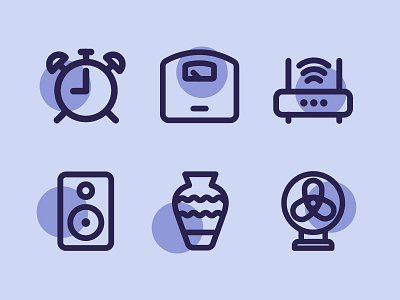 Home Items Icons alarm clock fan home items line icons icon iconography icons router scale speaker vase vector