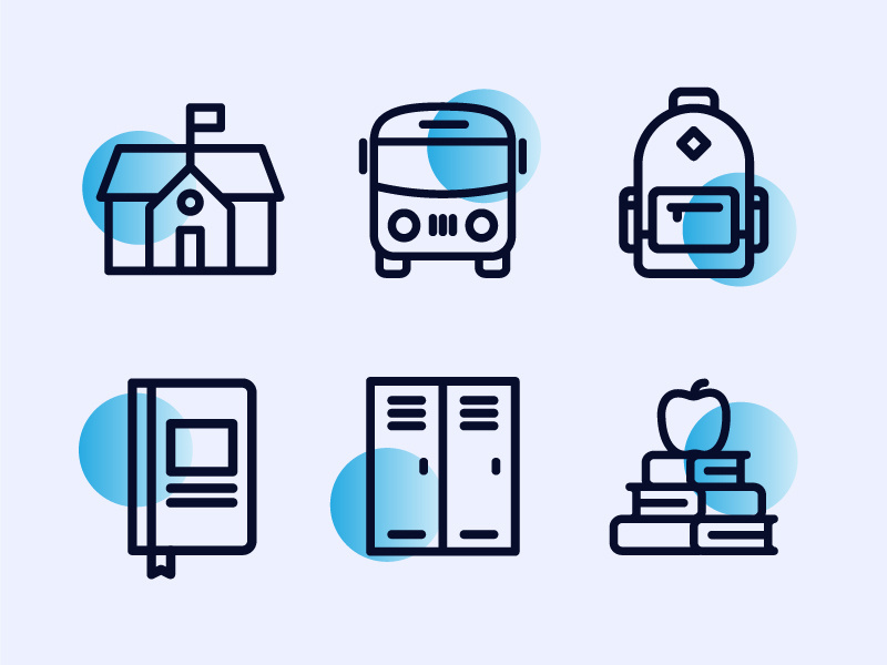 Back to School Education Icons illustration apple closet book backpack bus school education line icons vector icons iconography icon