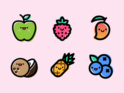 Fruits Icons 2 ananas apple blueberry coconut fruits icon icon design iconography icons illustration mango raspberry thicklines vector