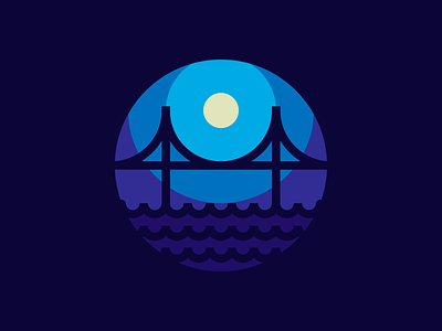 Night Bridge bridge icon iconography illustration thicklines vector wave