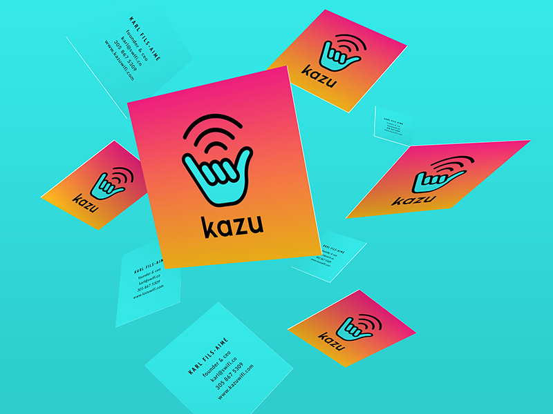 Kazu — Business Cards wifi hang loose shaka teal gradient orange vibrant corporate id business cards