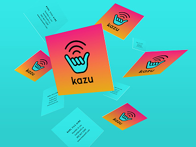 Kazu — Business Cards business cards corporate id gradient hang loose orange shaka teal vibrant wifi