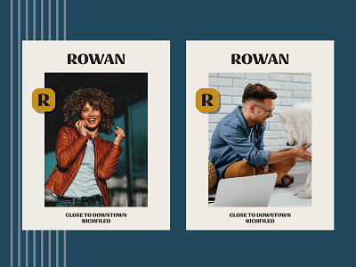 Rowan Logo and Branding Pitch blue branding creative direction logo design mustard rust
