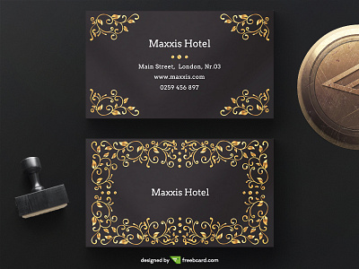Black golden floral business card template