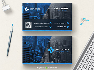 Minimal blue corporate business card template (Free Download) blue business card free download minimal name card psd visit card. print