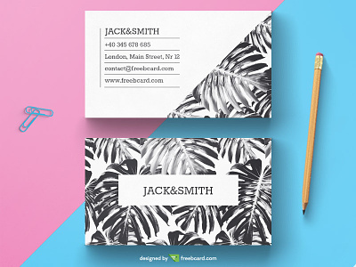 Black & White Tropical Business Card Template ( Free Download ) black business card leaf print template tropical white