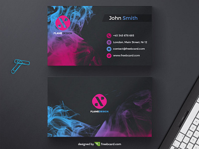 Dark business card with ink drop