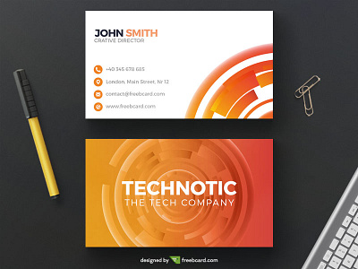 Corporate orange tech business card