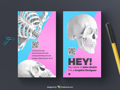 Creative skull business card template blue bone business card download free freebcard magenta photoshop skull template