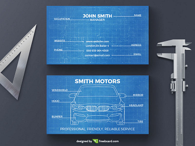 Car blueprint business card blue blueprint business card car design photoshop ruler template
