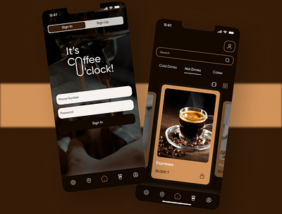 It's Coffee O'clock! (Dark) app branding coffee shop design illustration ui ux