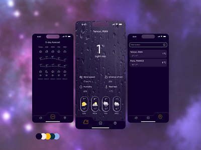 Weather App (Dark Theme) app design illustration mobile mobile app ui ux weather