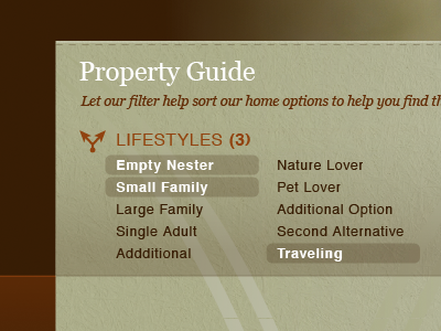 WWW WIP - Guide Filter earth tone earthtone filter menu navigation options. texture search website