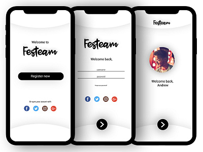 Festeam Register/Login Screens design festeam festival iphonex login mobile register ui ux