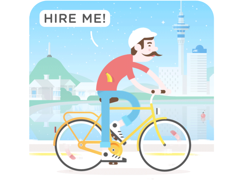 Hire me #2 2d animation auckland bicycle design flat graphics loop motion sport vector