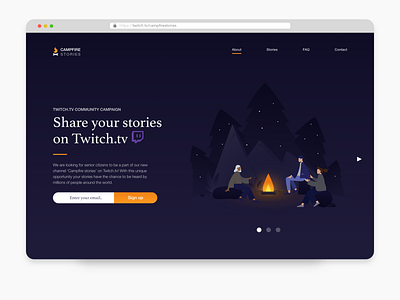 Campfire stories landing page art brand branding design direction illustration landing page typography ui ui design ux vector web design webdesign website