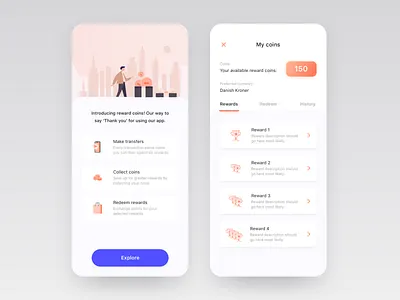 Reward coins UI and Illustration android app app design application art coins concept design game gamification graphic design illustration ios loyalty mobile onboarding rewards ui ux ux ui