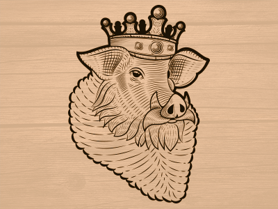 King Pig BarbaQ animal design food illustration king pig wood