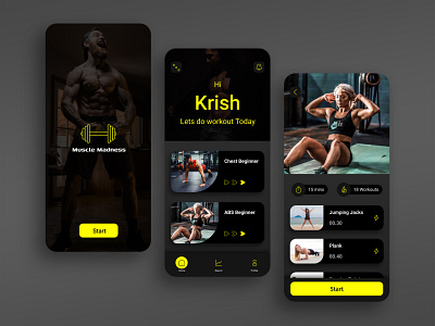 Muscle Madness App UI app design exercise figma fitness gym landing page mobile app mobile ui photoshop ui uiux workout