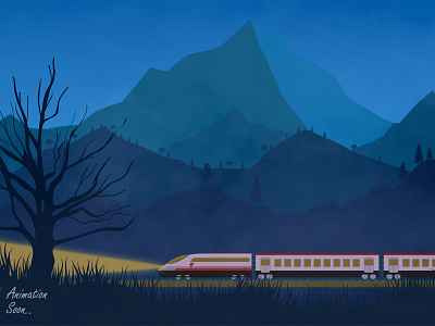 Night Train design illustrator landscape landscape design train vector