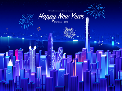 Happy New Year 2.5d 2019 city design illustration new year shenzhen ui