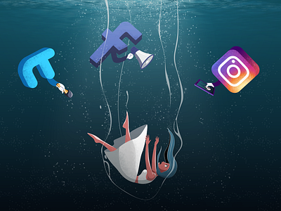 Social Media fall app concept design facebook illustration instagram social twitter vector