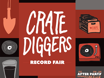 Crate Diggers Record Fair Poster discogs doodles hand drawn lettering music vinyl