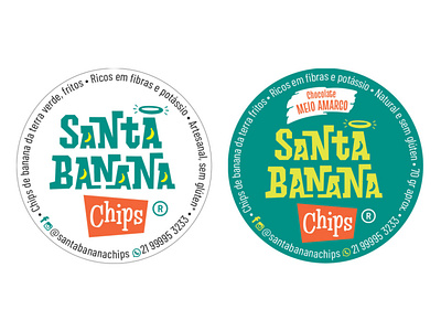 Etiquetas para embalagens de produtos da marca @santabananachips branding design graphic design illustration lettering logo tag