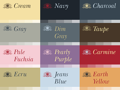 Corporate Color Palette carmine charcoal cream earth yellow ecru fim gray gray jeans blue navy pale fuchsia pearly purple taupe