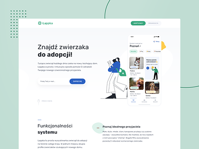 🐾 Łappka - Landing page adoption blobs clean design finder pets product shelter typography ui ux web webdesign website