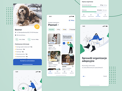 🐾 Łappka - Mobile app adoption android animals app clean colors design finder flutter ios pets product shelter typography ui ux white space
