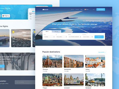 Azair homepage redesign adventure airplane blue clean flight homepage journey layout product travel ui ux web webdesign website