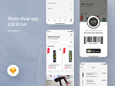 Skate shop app - eCommerce concept - iOS UI Kit Freebie