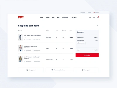 Levi's Store Concept - Basket basket checkout clothes commerce concept design levis mobile process product product design redesign shop typography ui ux web webdesign white space