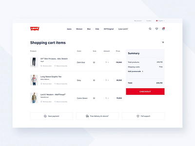 Levi's Store Concept - Basket basket checkout clothes commerce concept design levis mobile process product product design redesign shop typography ui ux web webdesign white space