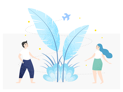 Happy Growth! airplane growth happiness happy illustration magic magical man plant plants woman